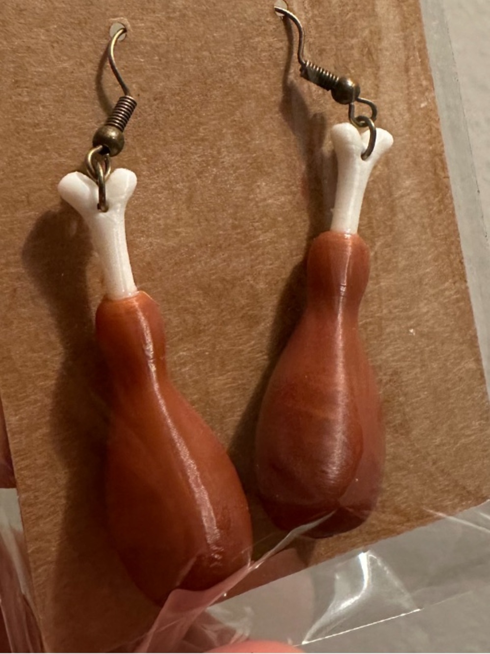 Novelty Turkey Leg Dangle Earrings - Brown